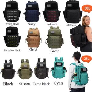 25L/50L Tactical MOLLE Backpack – Outdoor Hiking Hunting Bag with 2 Bottle Holders